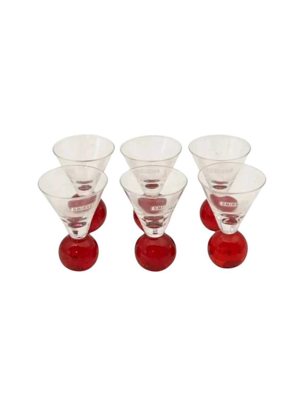 Smirnoff Lot 6 Vodka Glasses Specialty Red Ball Base‎  Clear Shot Glass